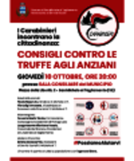 I Carabinieri incontrano la cittadinanza: CONSIGLI CONTRO LE TRUFFE AGLI ANZIANI - Giovedì 10 ottobre, ore 20:00